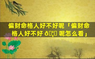偏财命格人好不好呢「偏财命格人好不好 🦍 呢怎么看」